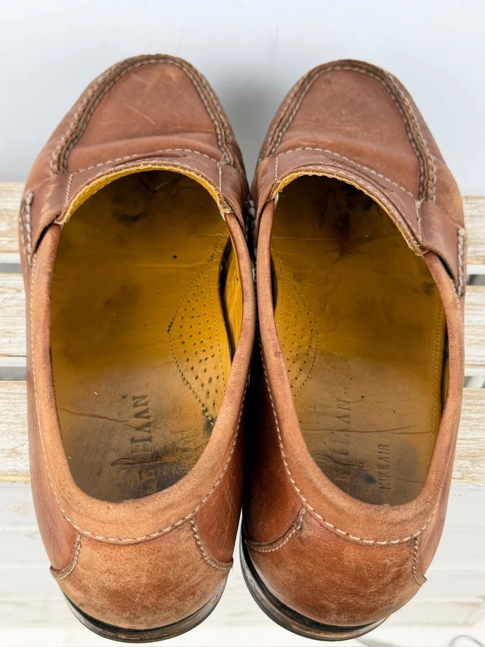 Cole Haan brown leather penny loafers traditional moccasin stitching Sz 9M